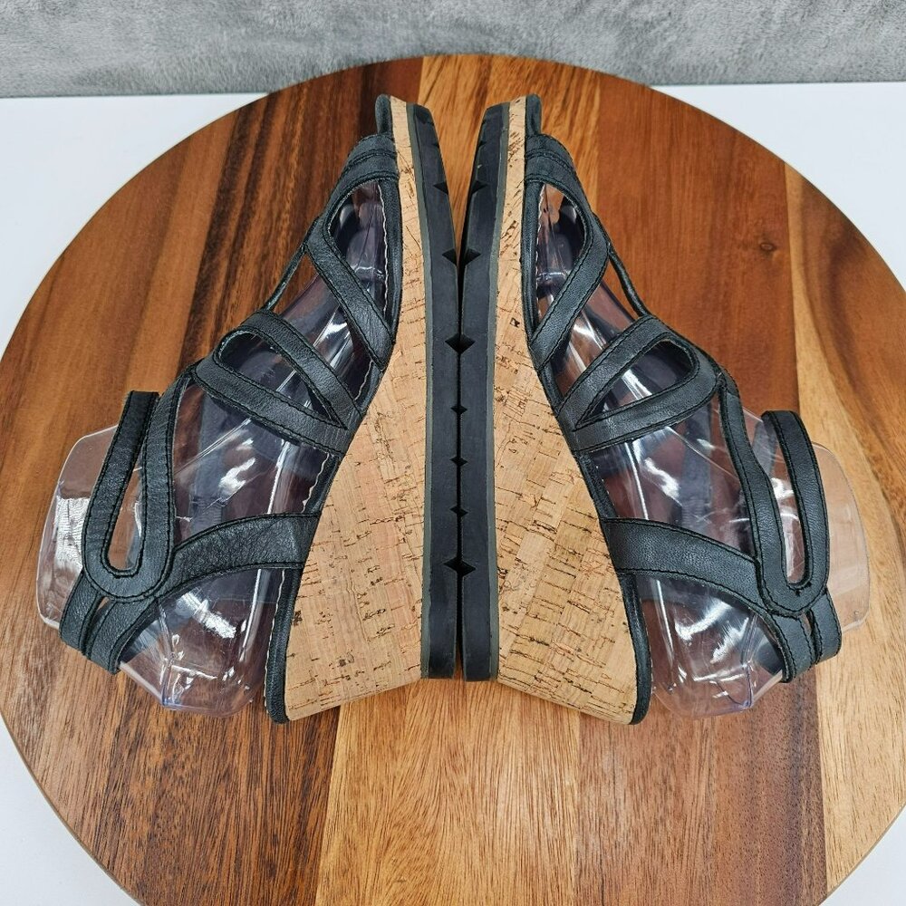 Bussola Saint Tropez Wedges Sandals 40 9.5 Black Graphite Leather Cork Strappy - Picture 10 of 16